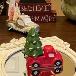 Country Red Truck & Green Tree Salt & Pepper Shakers